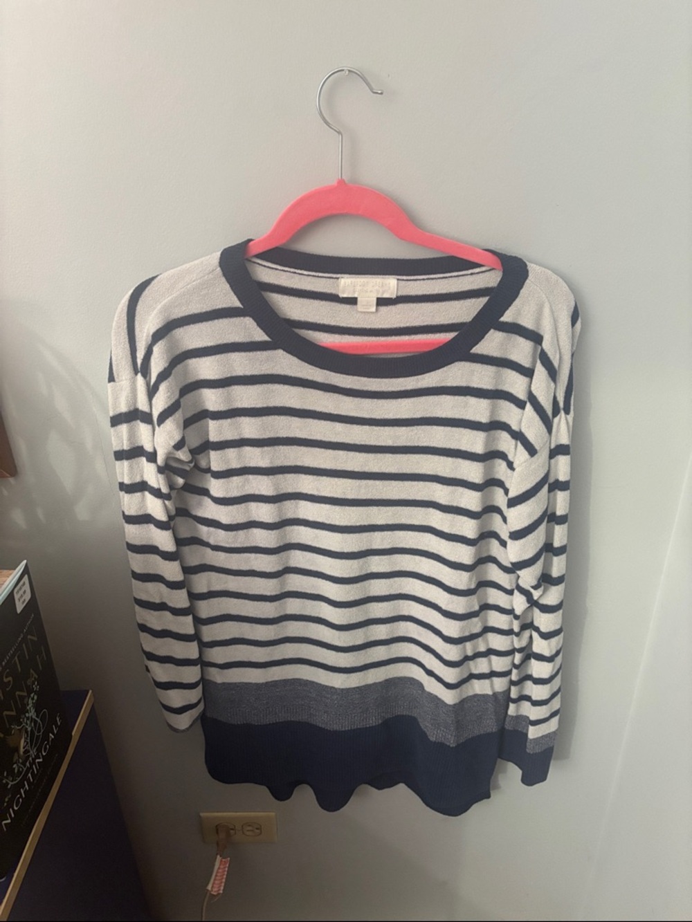 Barefoot Dreams Navy and Grey Striped Knit Top